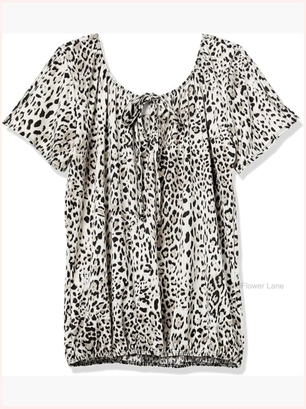 Short Sleeve Keyhole Tie Peasant Top with Bubble Hem Flutter Sleeve Blouse